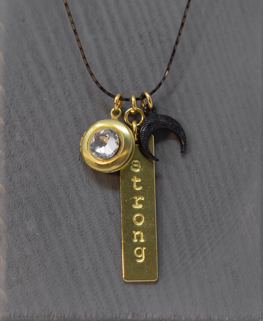 Black Brass Custom Hand-stamped⎜Moon Locket Necklace