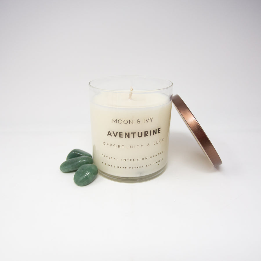 Aventurine Crystal Intention Candle  | Opportunity & Luck
